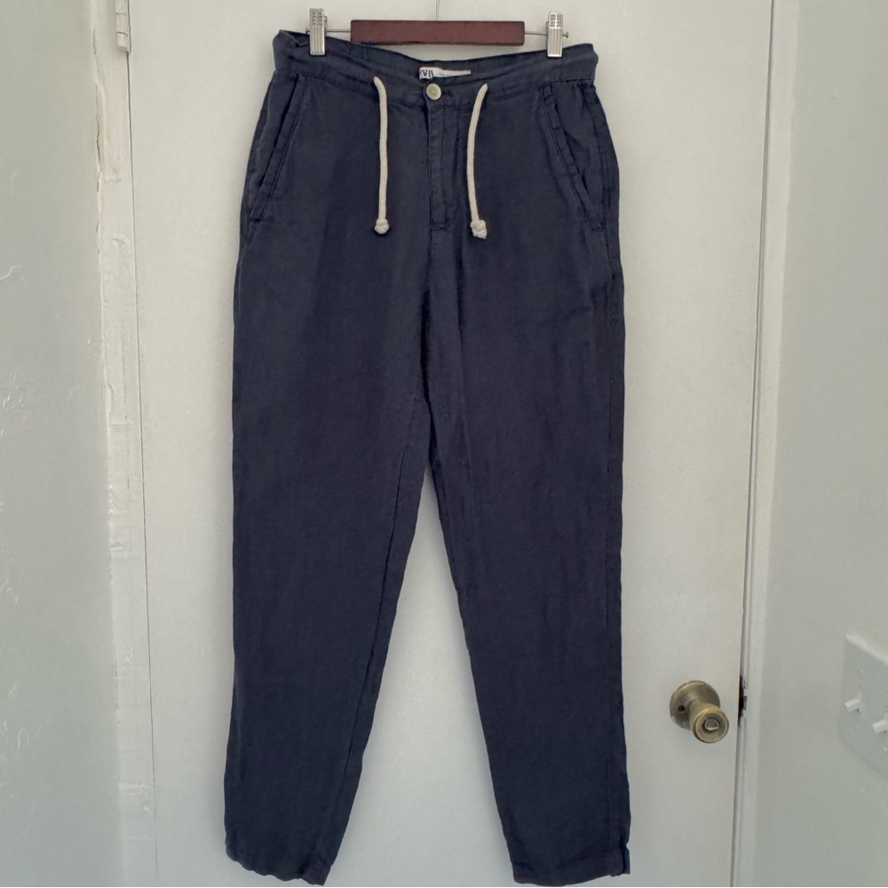 Zara Dark Blue Ankle Pants with Drawstring